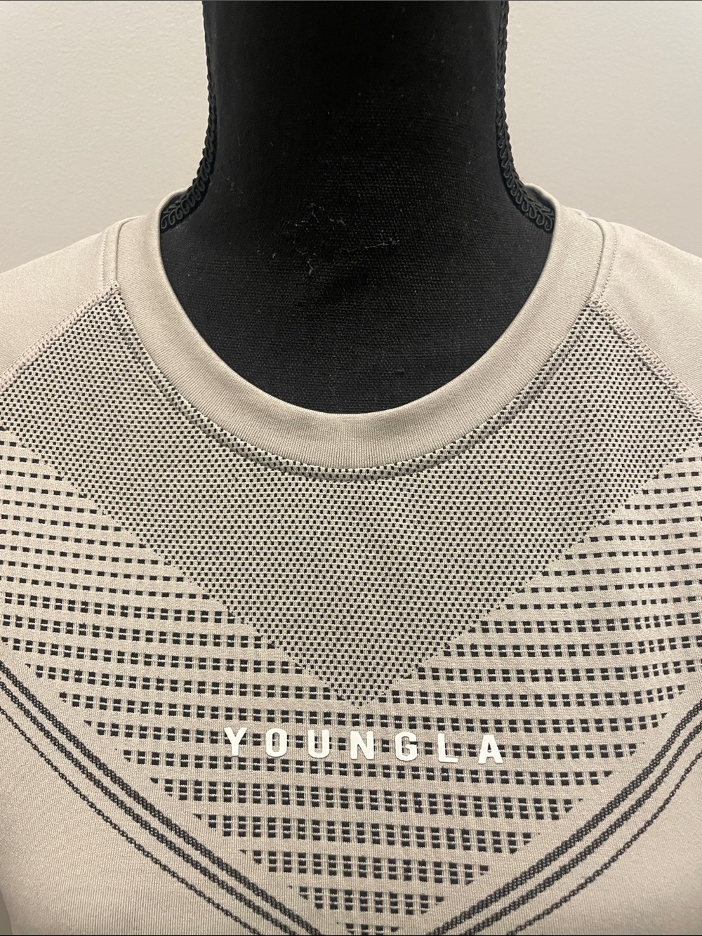 YoungLA Short-Sleeve Tee in Light Gray with Subtle Chevron Mesh - Picture 2 of 4